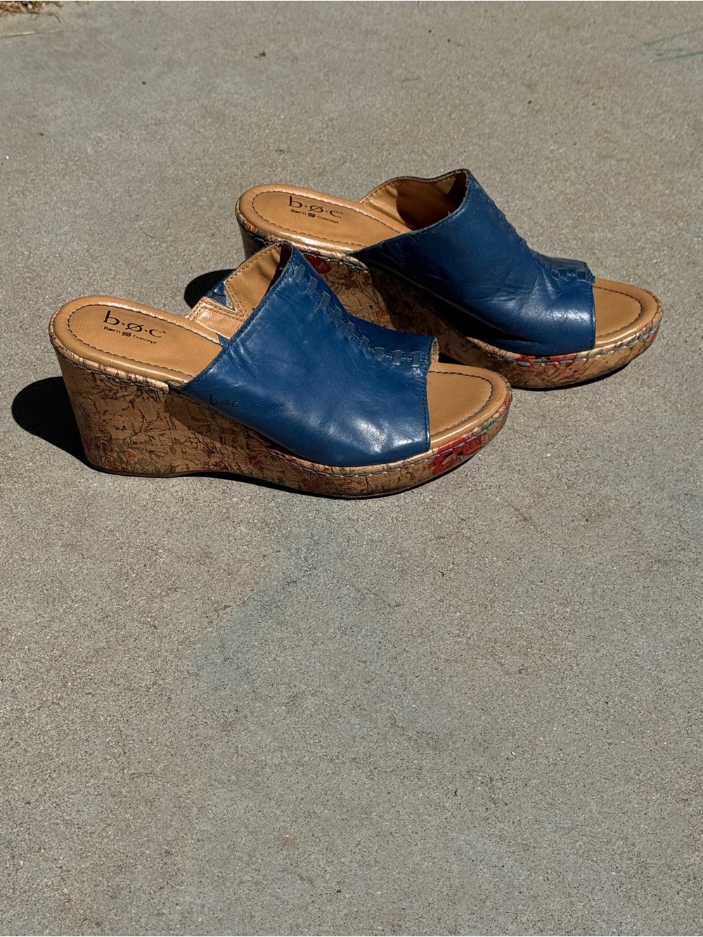 b.o.c Women's Blue Wedge Mules Slip-On Sandals Size 9